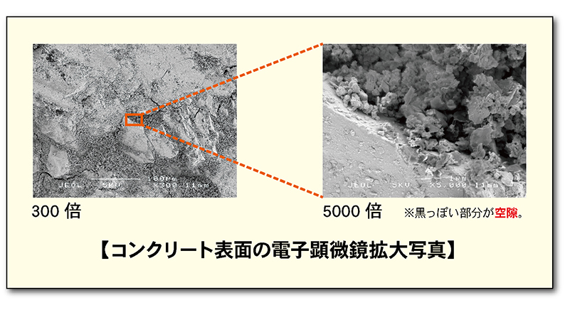 コンクリート表面の電子顕微鏡拡大写真